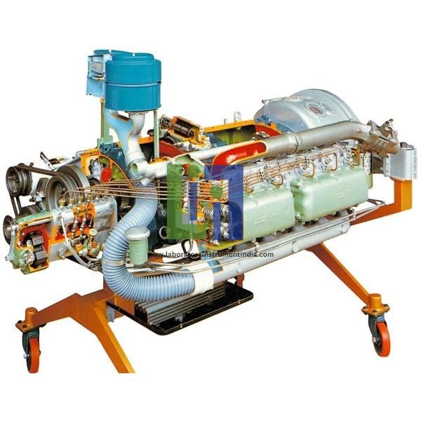 HGV Diesel Engine Six Horizontal Cylinders Cutaway
